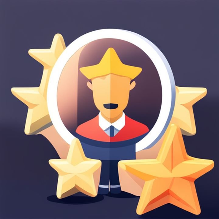 Logo de una empresa de eventos con una calificación de 5 estrellas y comentarios positivos de clientes satisfechos