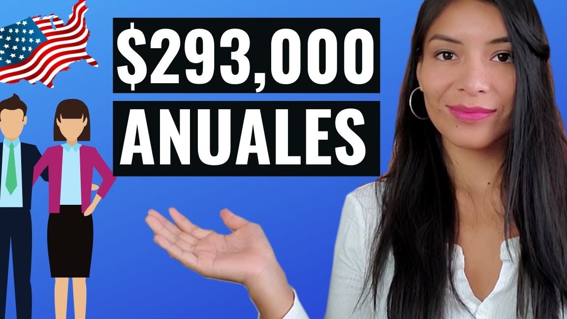 Descubre cuánto gana una mesera en Estados Unidos y dónde se pagan los mejores sueldos, ilustrado con cifra $293,000 anuales, mapa de EE. UU. y una presentadora señalando