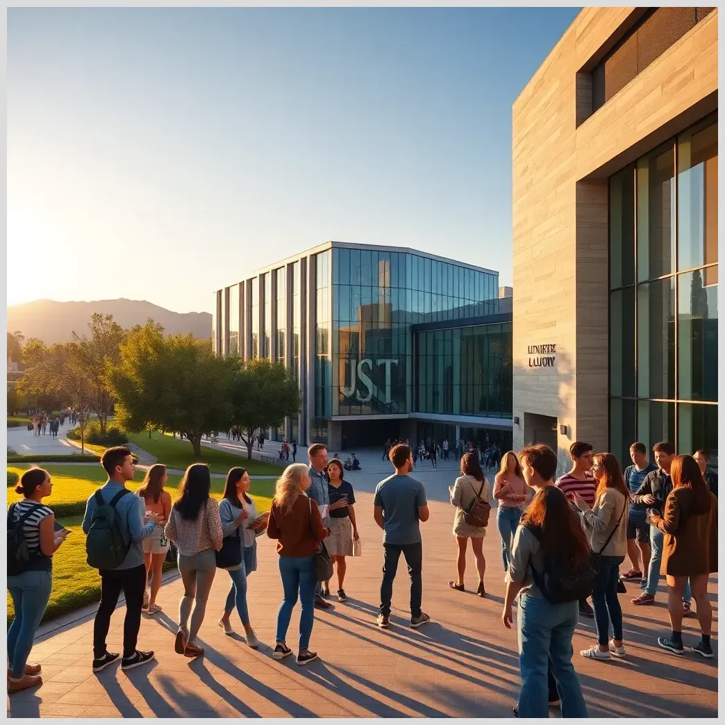 Campus moderno con estudiantes
